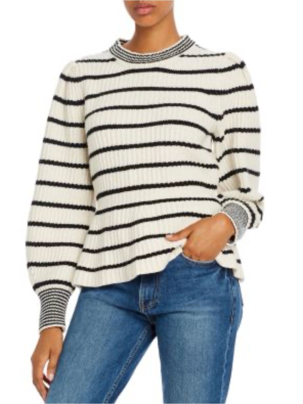 Rebecca Taylor Striped Black & Cream Crewneck Sweater Wool Womens Fall Winter